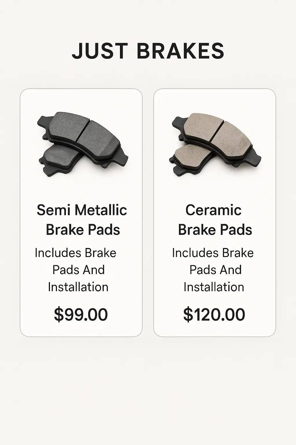 Just Brakes Menu Prices