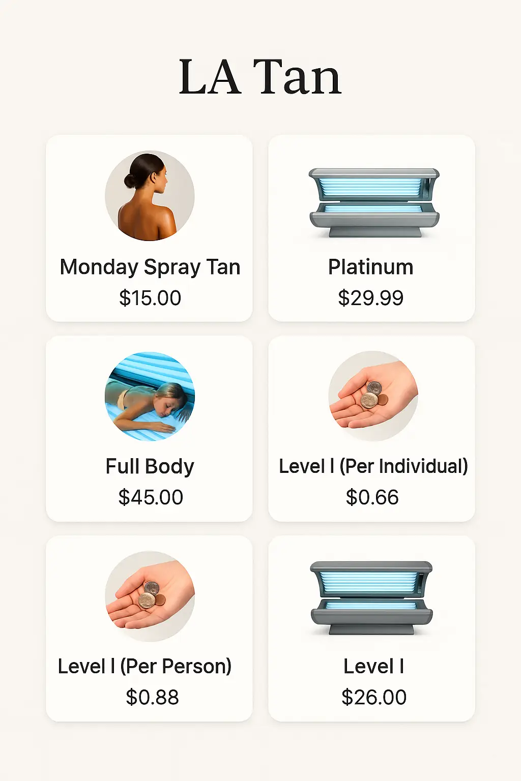 LA Tan Menu Prices