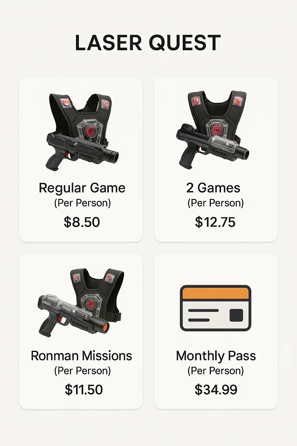 Laser Quest Menu Prices