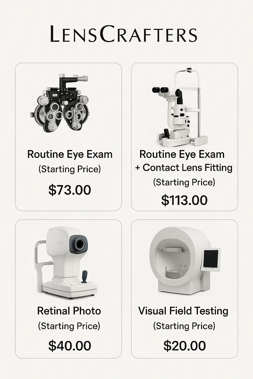 LensCrafters Menu Prices