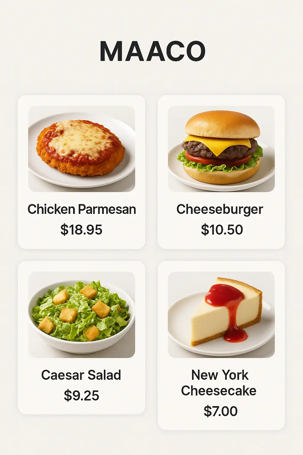 MAACO Menu Prices