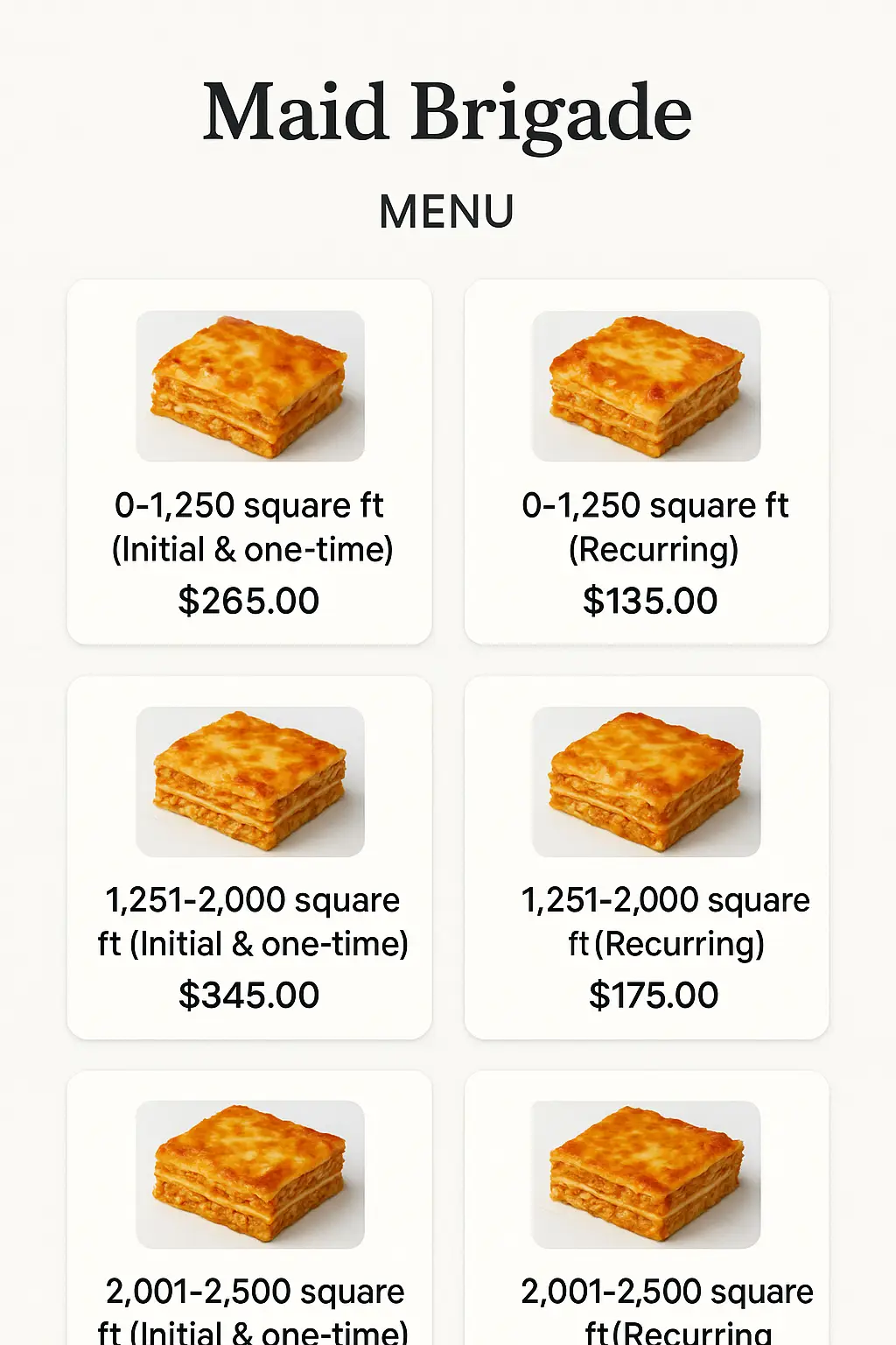 Maid Brigade Menu Prices