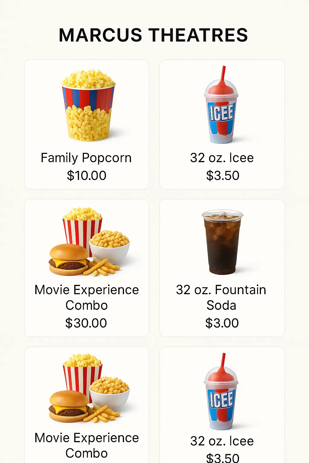 Marcus Theatres Menu Prices