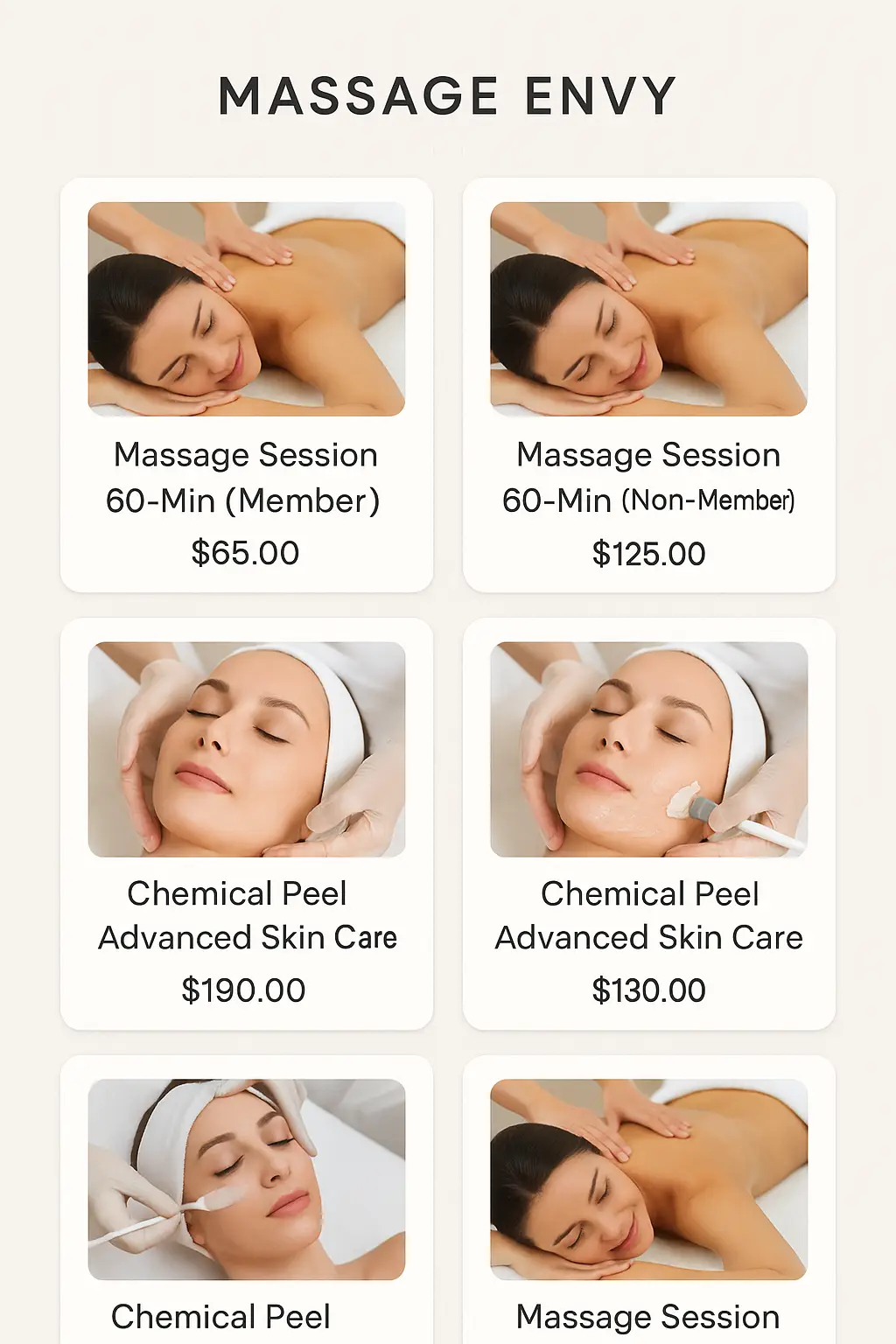 Massage Envy Menu Prices