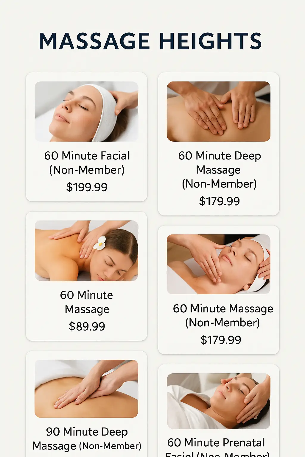 Massage Heights Menu Prices