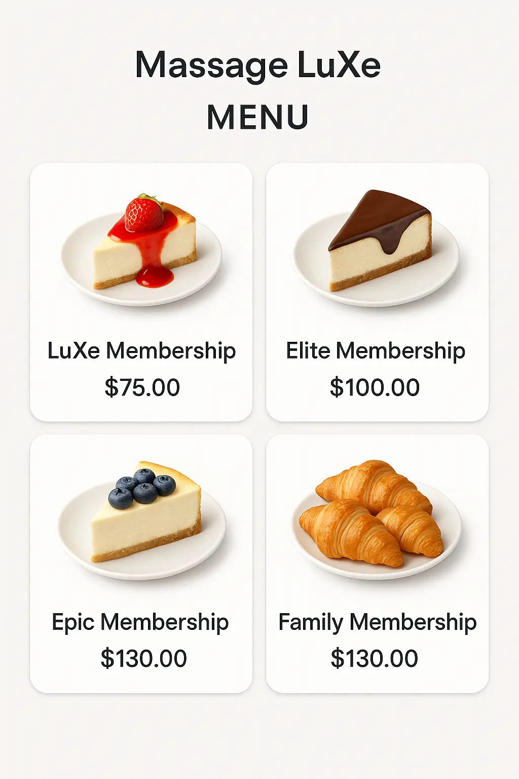 Massage Luxe Menu Prices