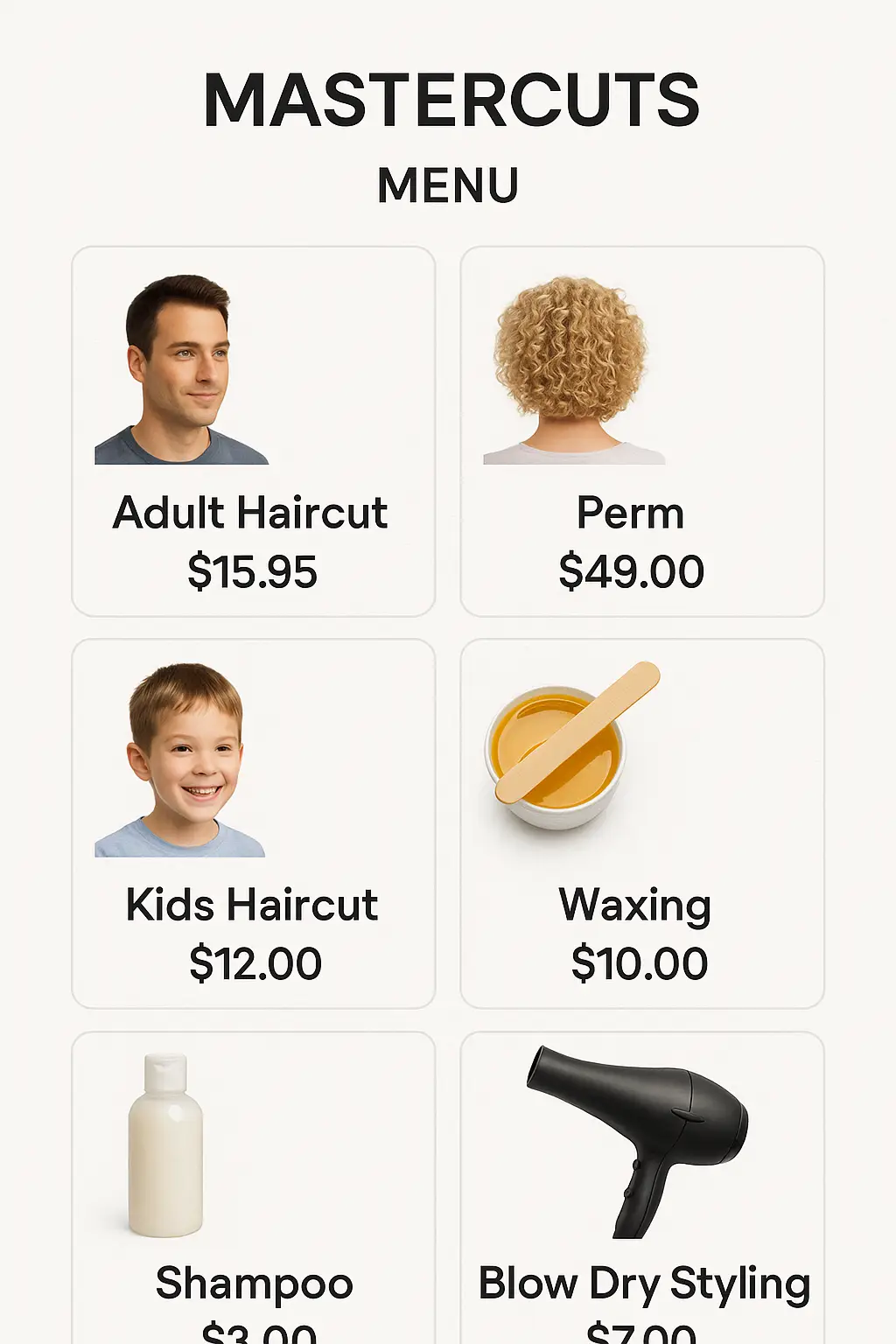 MasterCuts Menu Prices