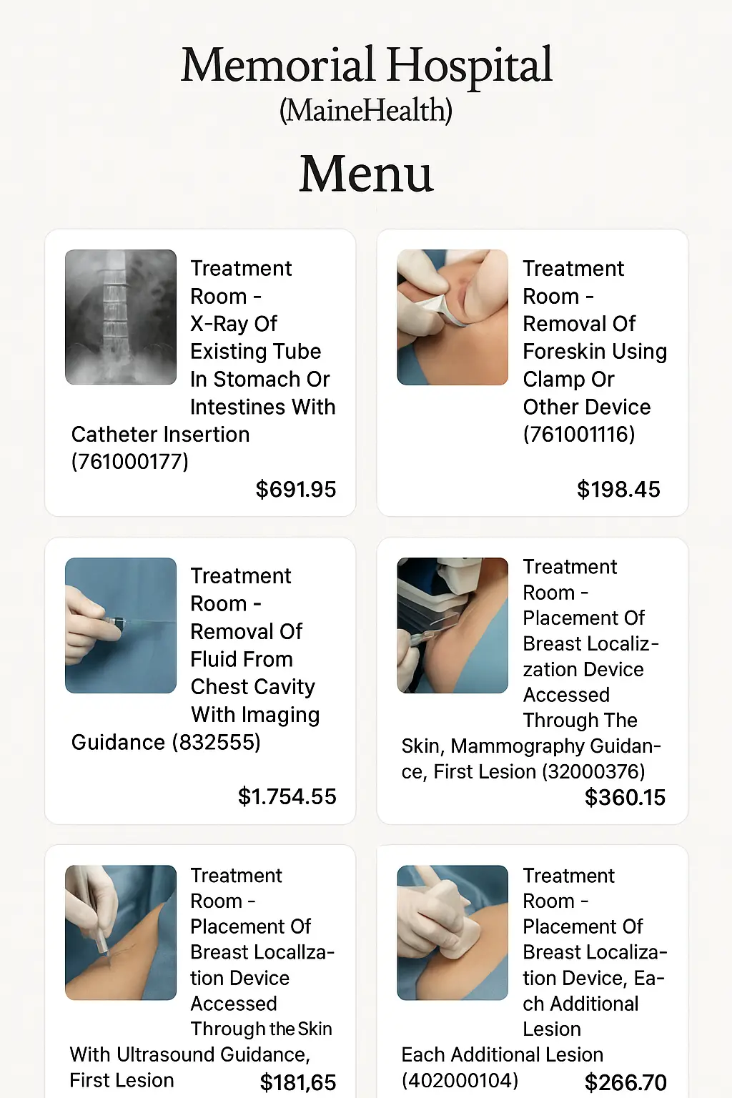 Memorial Hospital (Mainehealth) Menu Prices