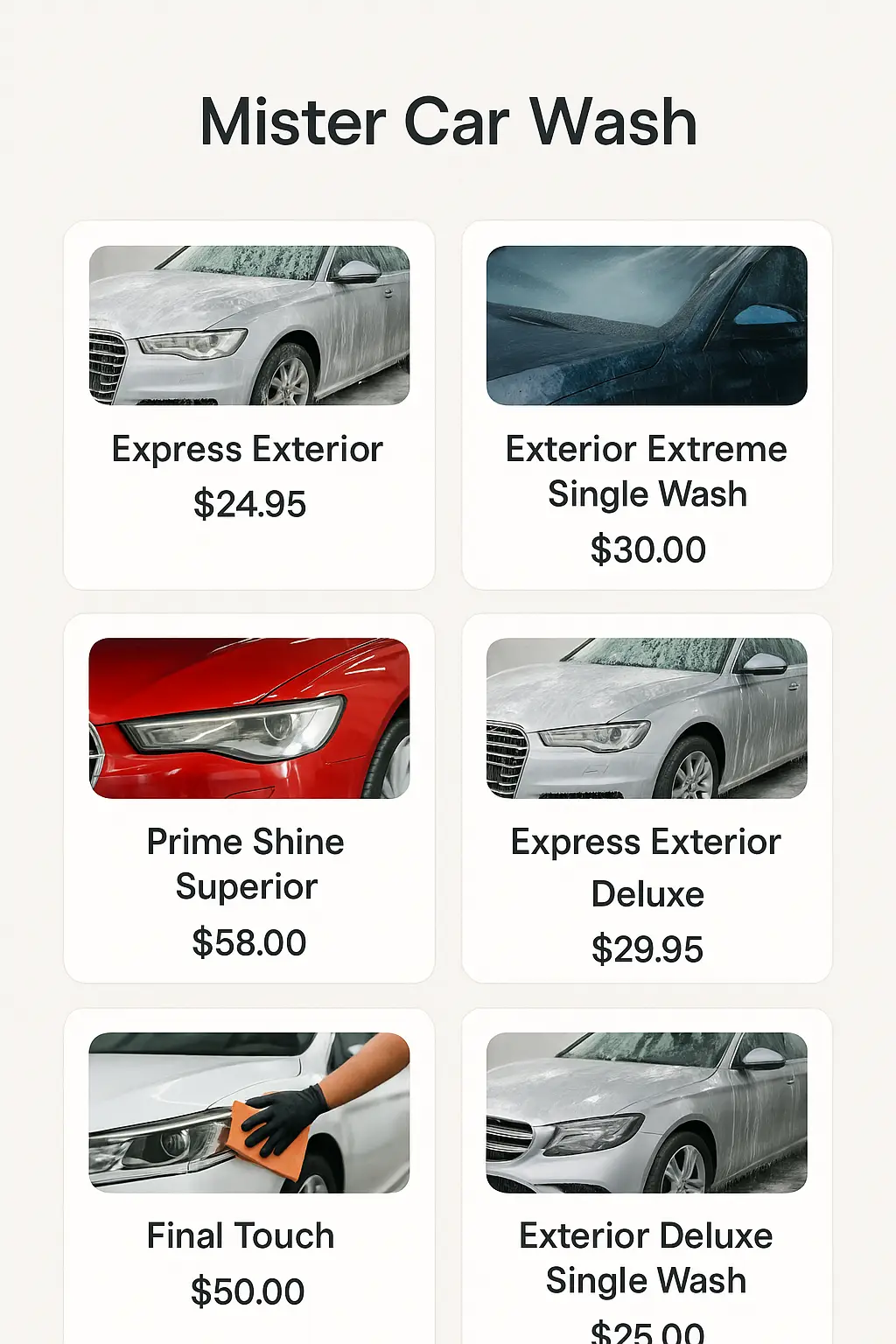 Mister Car Wash Menu Prices