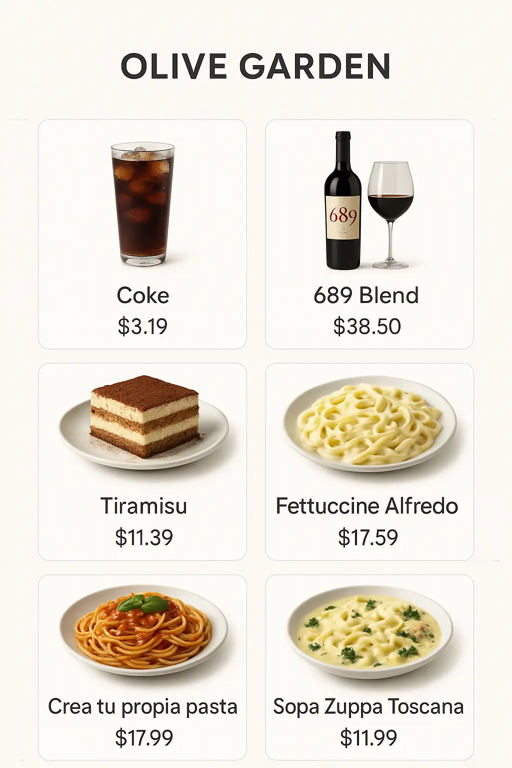 Olive Garden Menu Prices