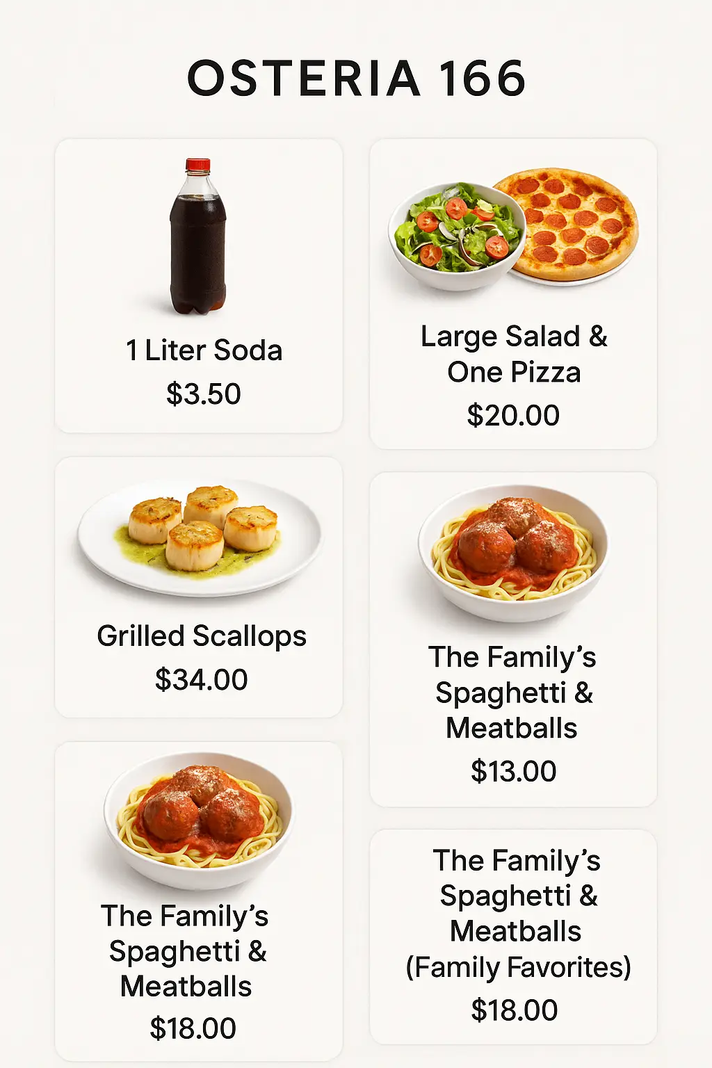 Osteria 166 Menu Prices