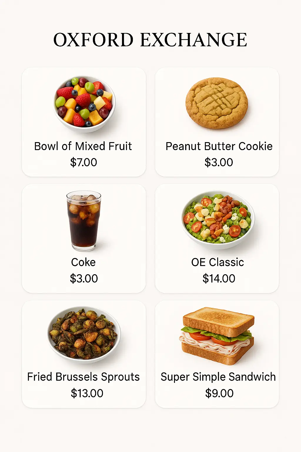 Oxford Exchange Menu Prices