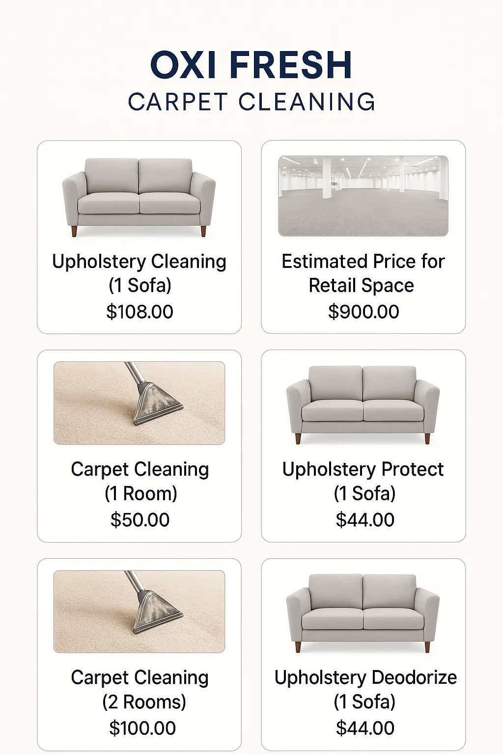Oxi Fresh Carpet Cleaning Menu Prices