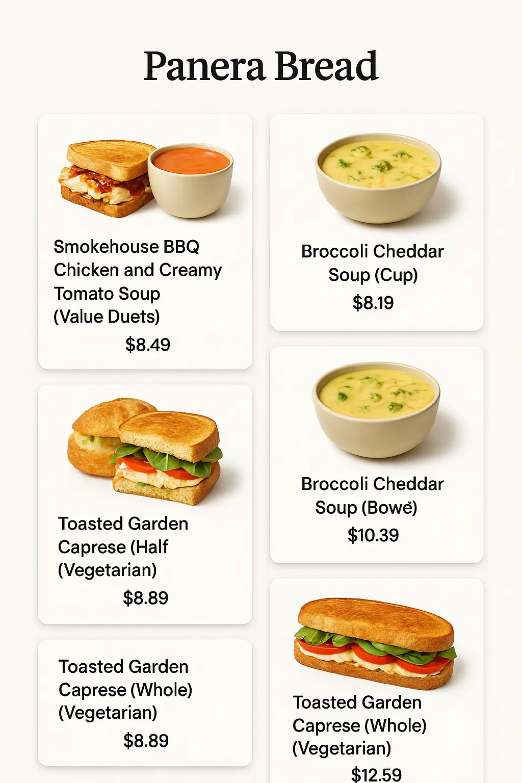 Panera Bread Menu Prices