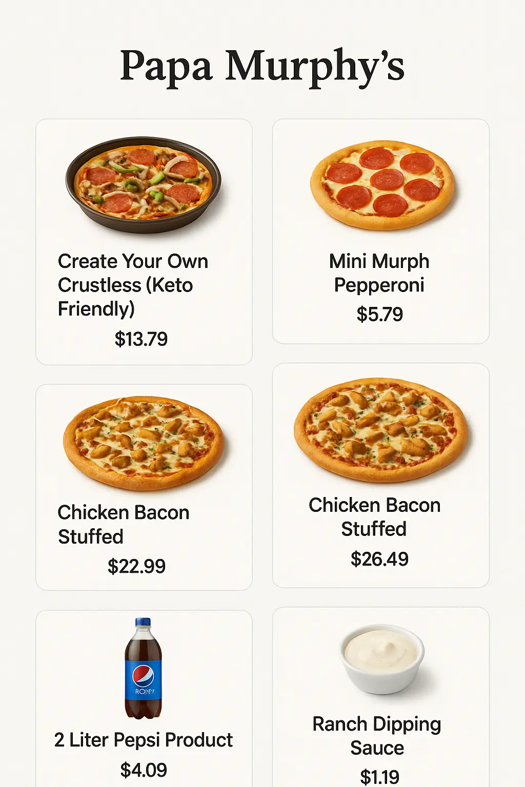 Papa Murphy's Menu Prices - PriceListo