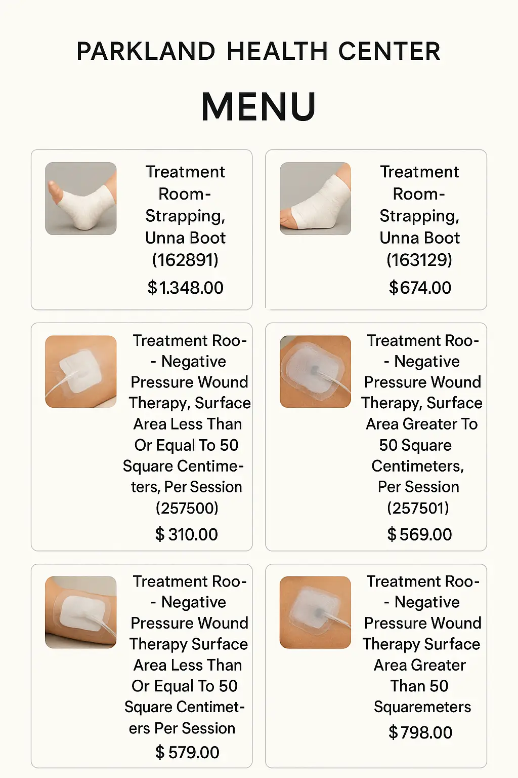 Parkland Health Center Menu Prices