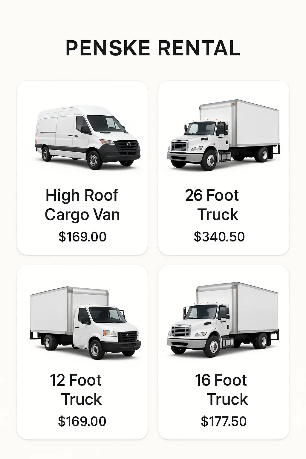 Penske Rental Menu Prices
