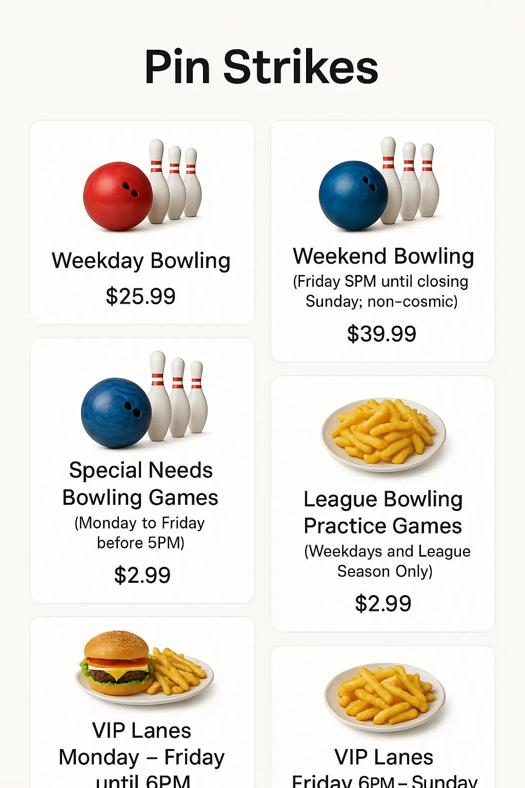 Pin Strikes Menu Prices