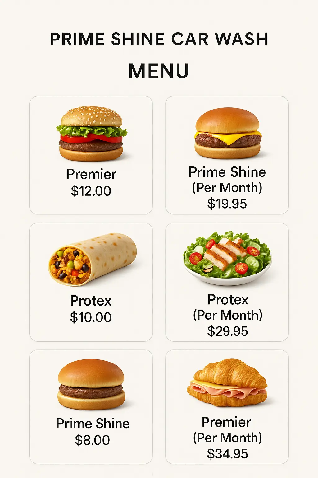 Prime Shine Car Wash Menu Prices