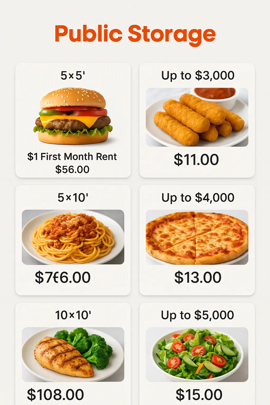 Public Storage Menu Prices