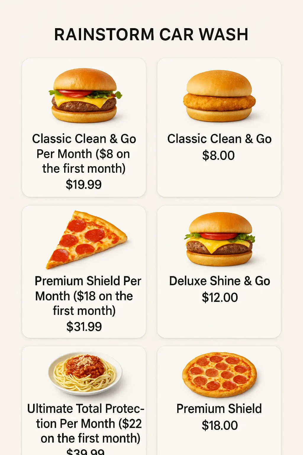 Rainstorm Car Wash Menu Prices