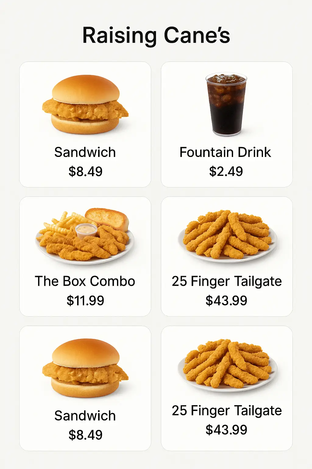 Raising Cane's Menu Prices