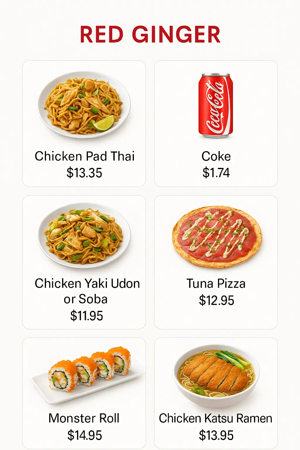 Red Ginger Menu Prices