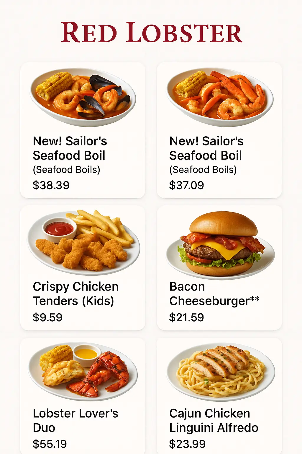 Red Lobster Menu Prices