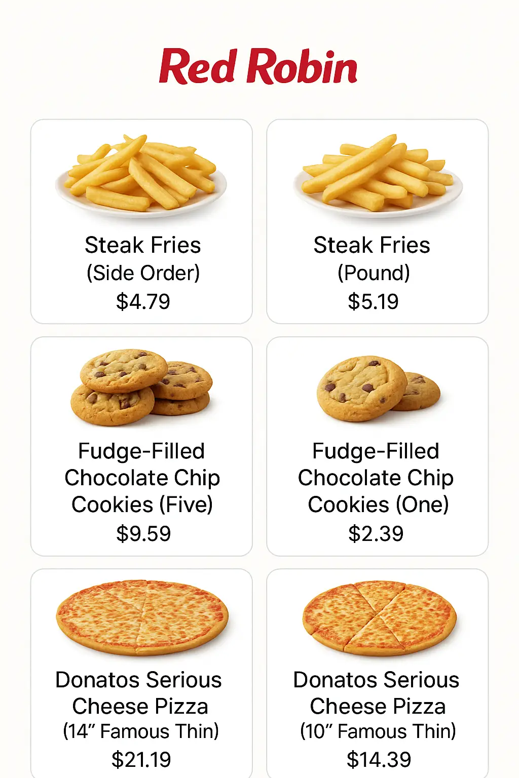 Red Robin Menu Prices