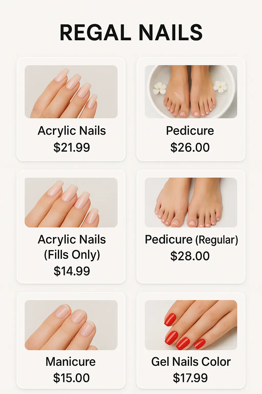 Regal Nails Menu Prices