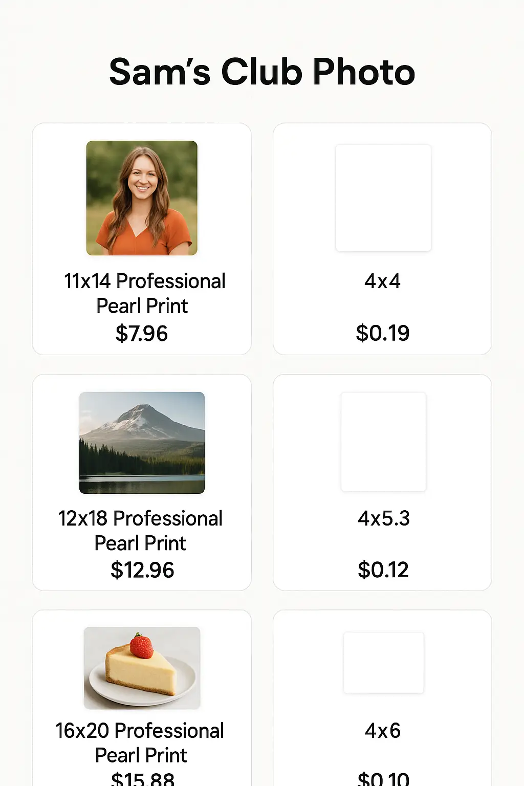 Sam's Club Photo Menu Prices