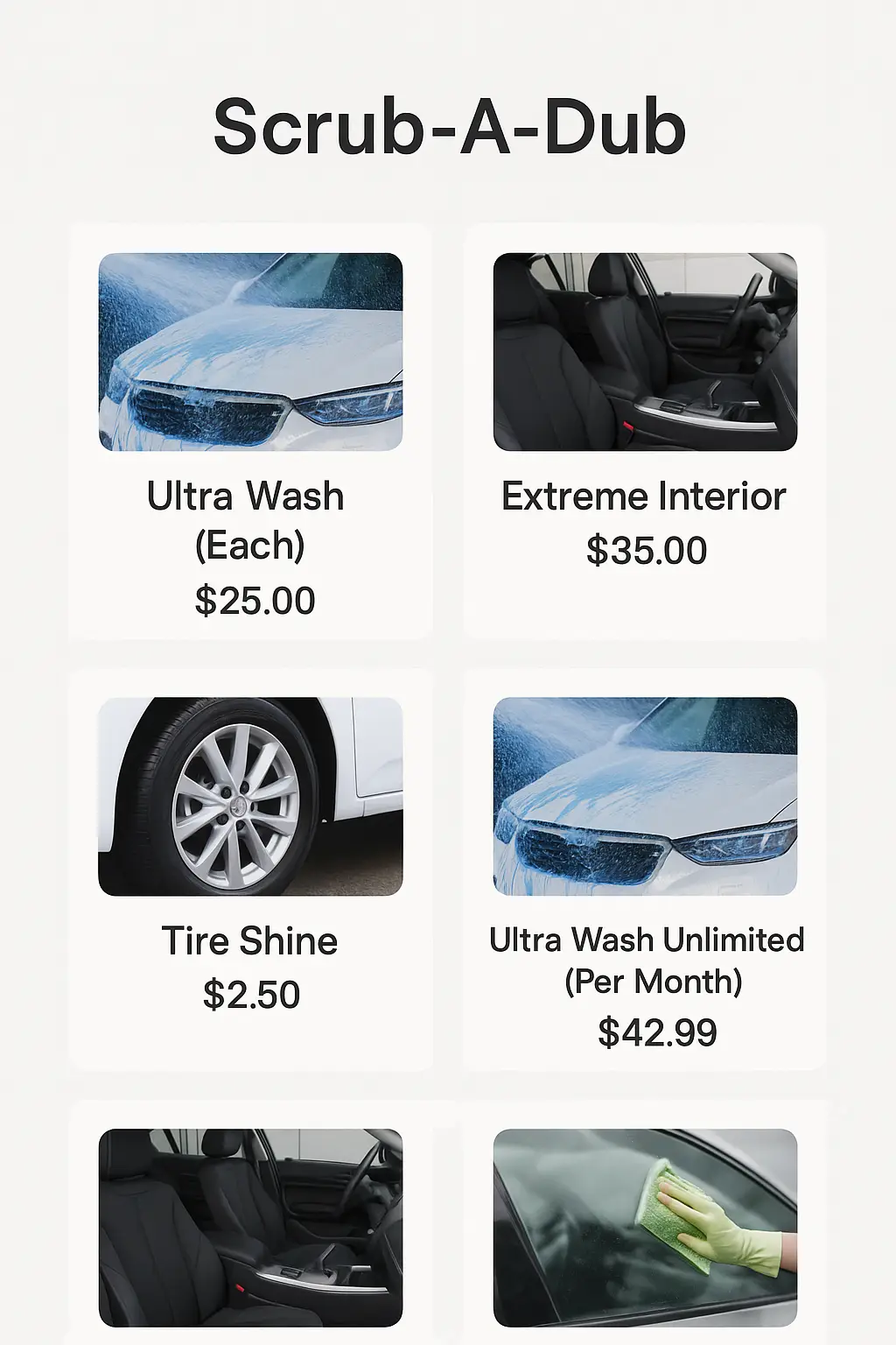 Scrub-A-Dub Menu Prices