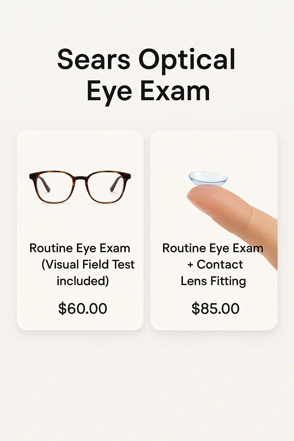 Sears Optical Eye Exam Menu Prices