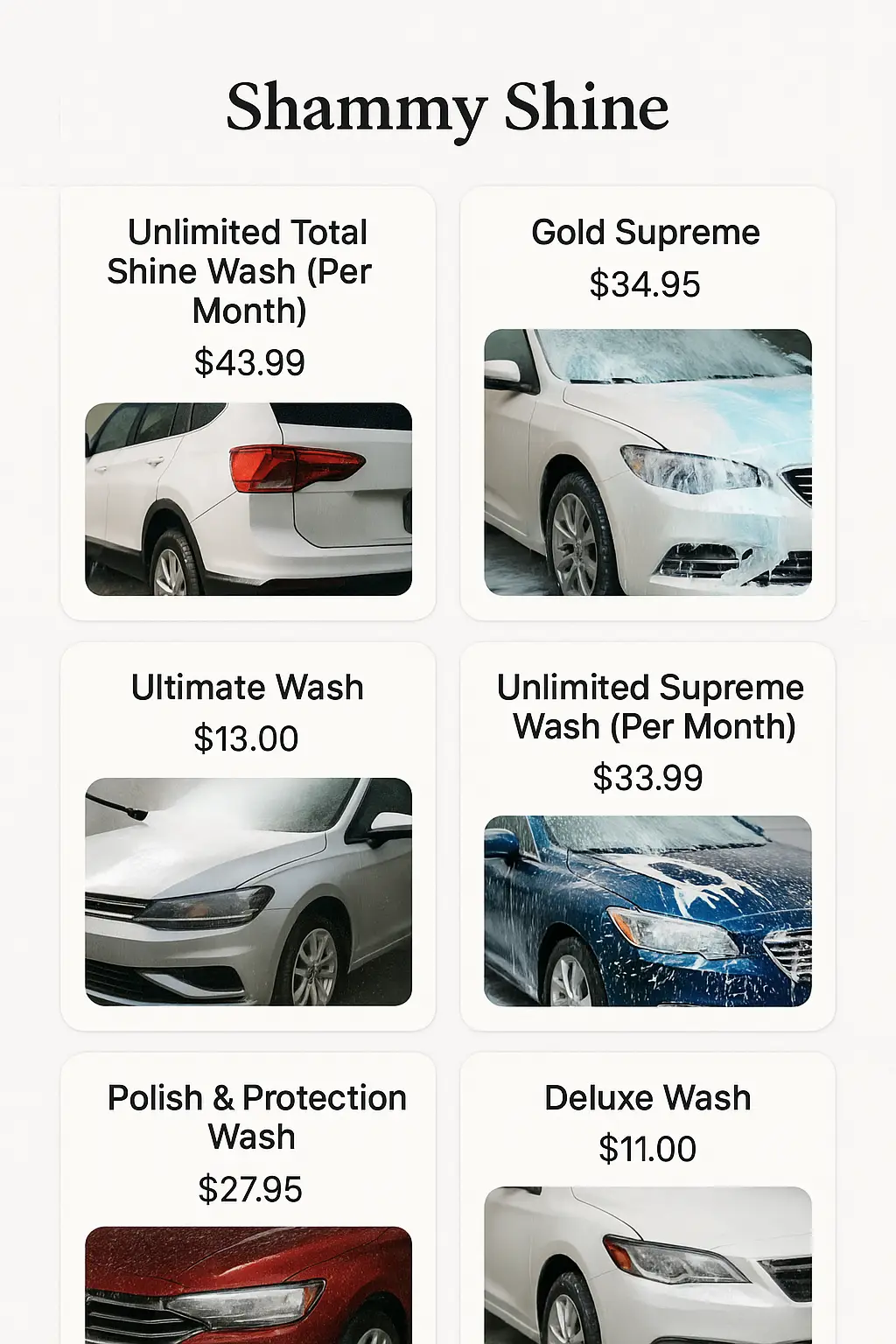 Shammy Shine Menu Prices