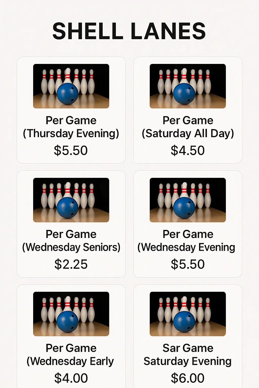 Shell Lanes Menu Prices