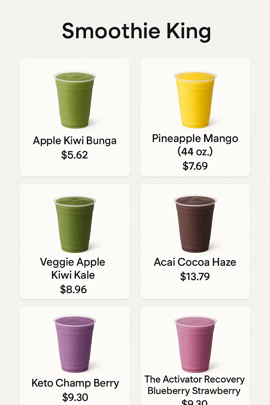 Smoothie King Menu Prices