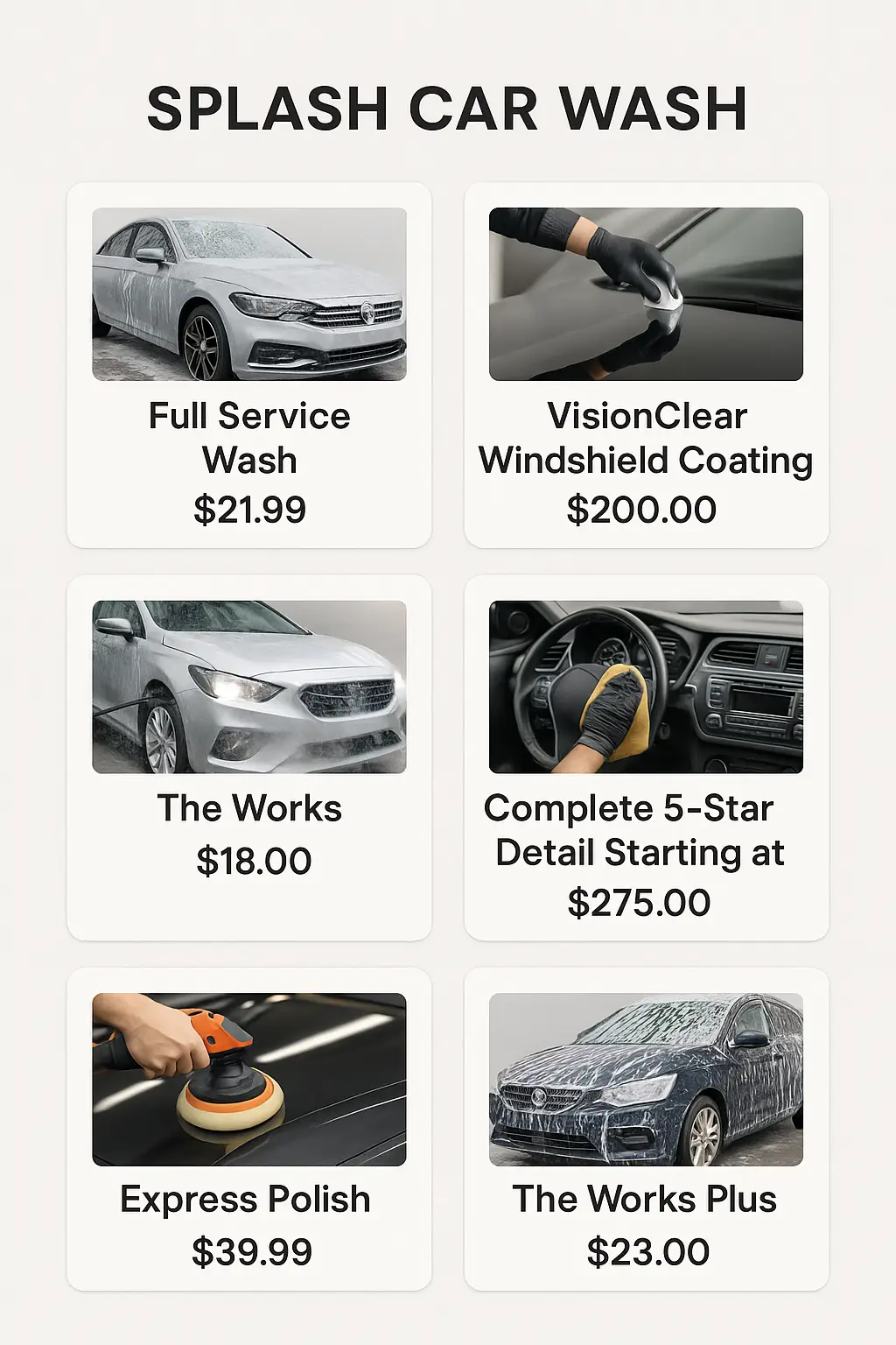 Splash Car Wash Menu Prices
