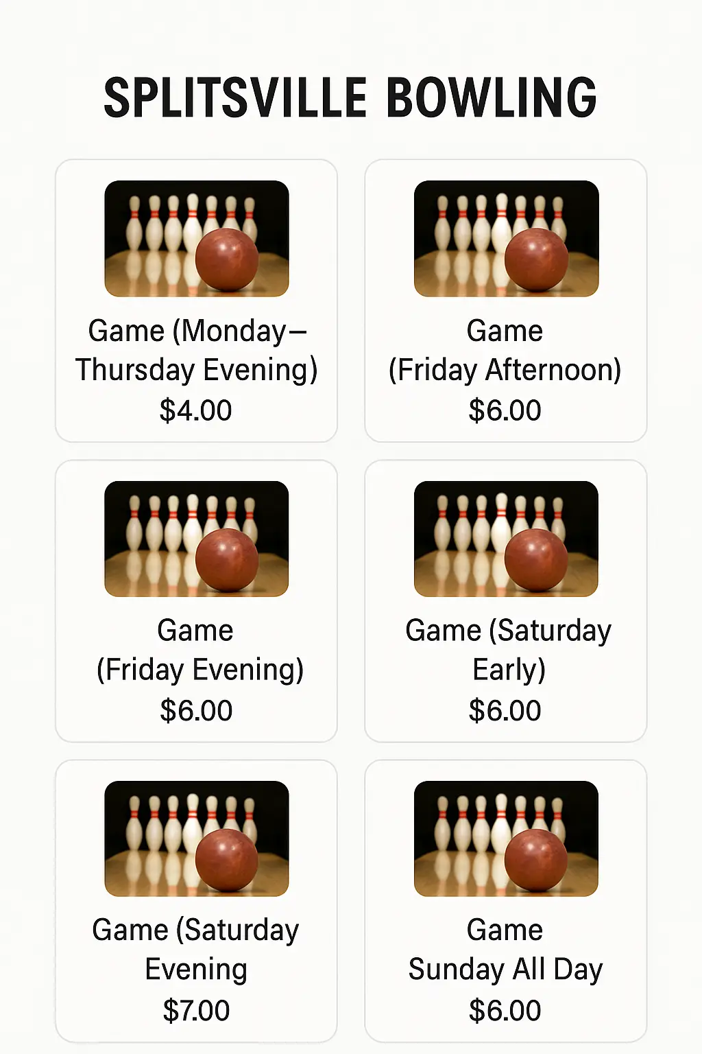 Splitsville Bowling Menu Prices