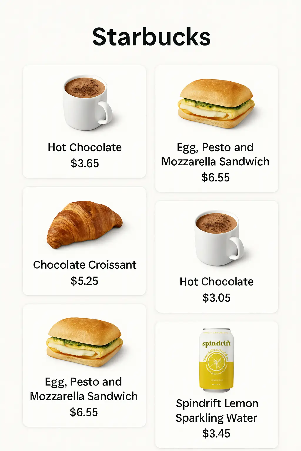Starbucks Menu Prices