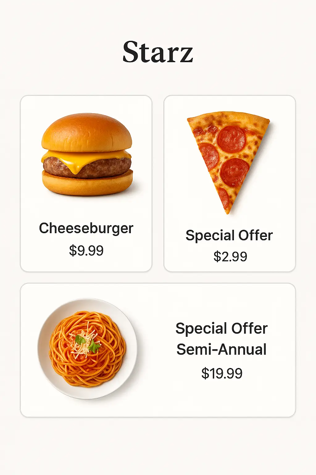Starz Menu Prices
