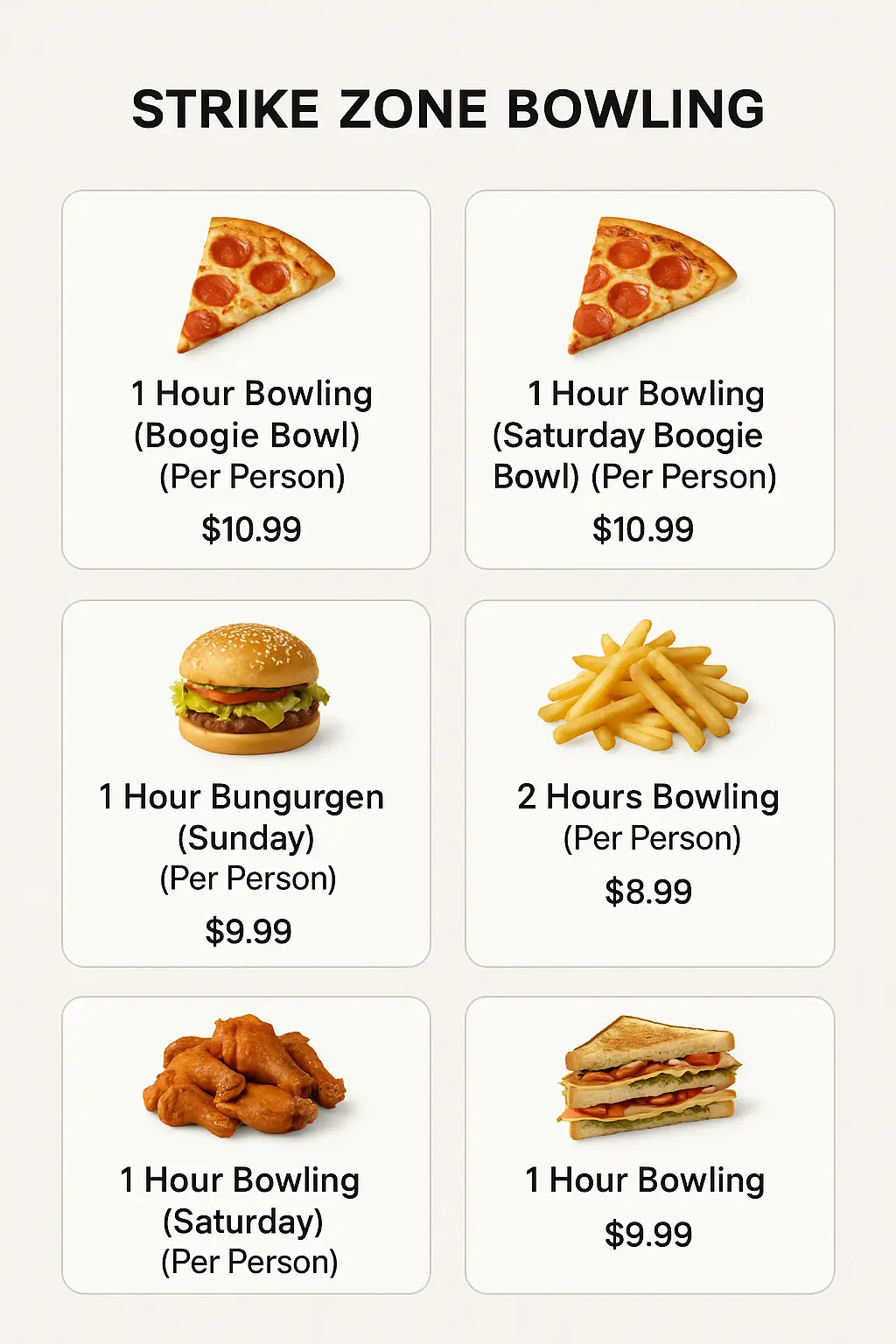 Strike Zone Bowling Menu Prices