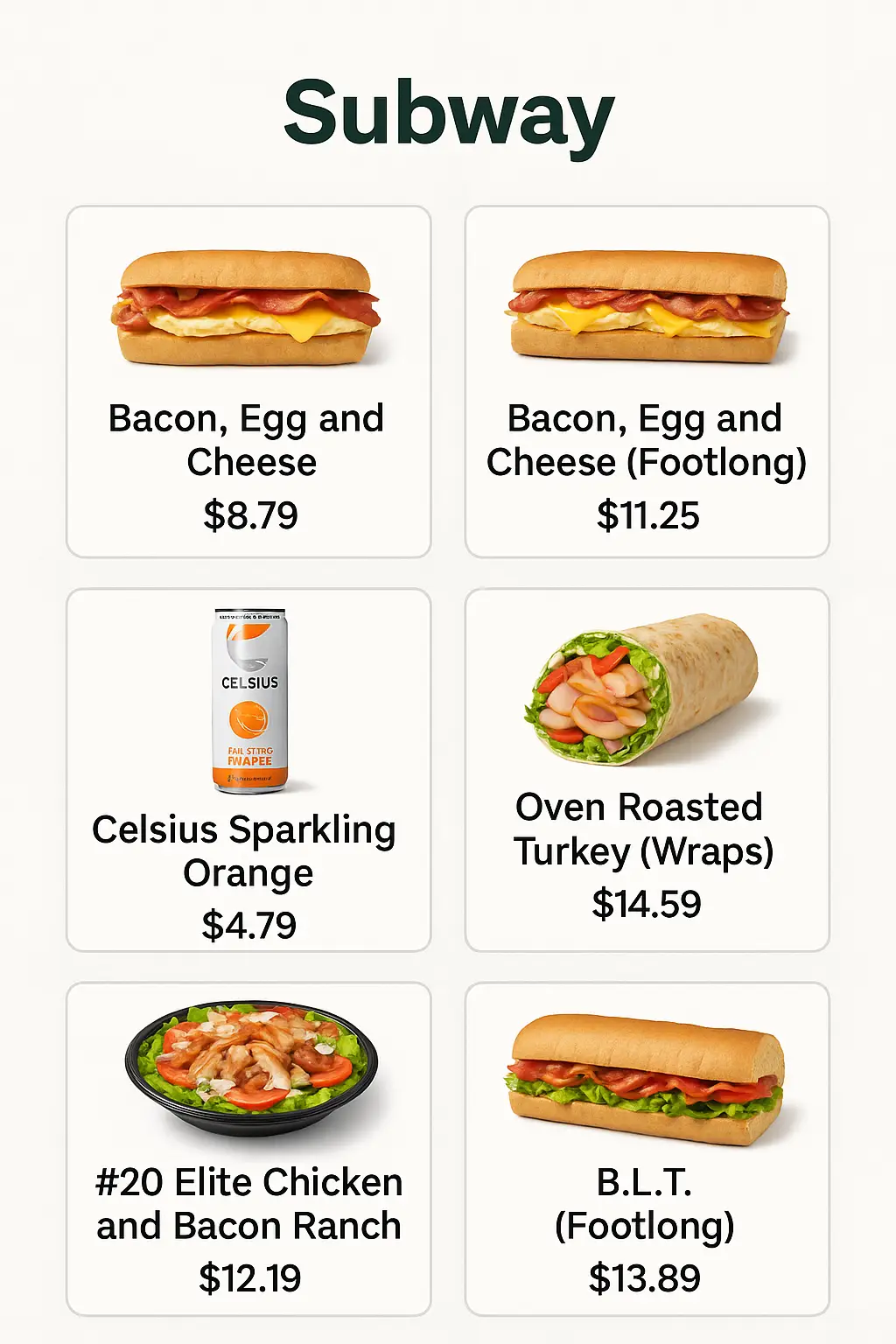 Subway Menu Prices