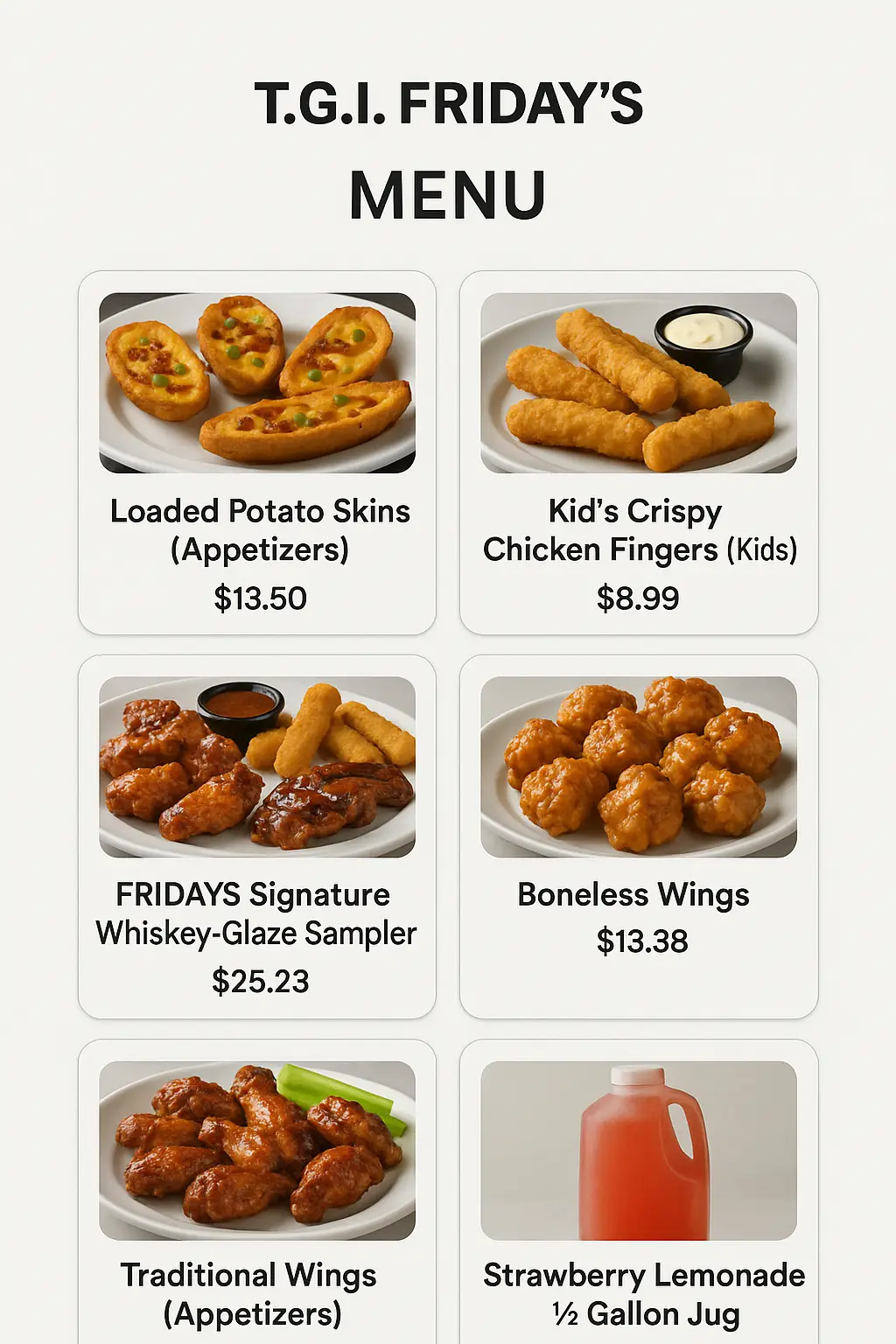 T.G.I. Friday's Menu Prices