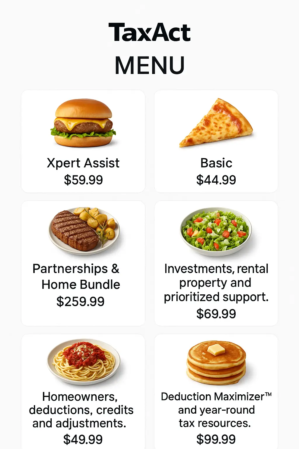 TaxAct Menu Prices