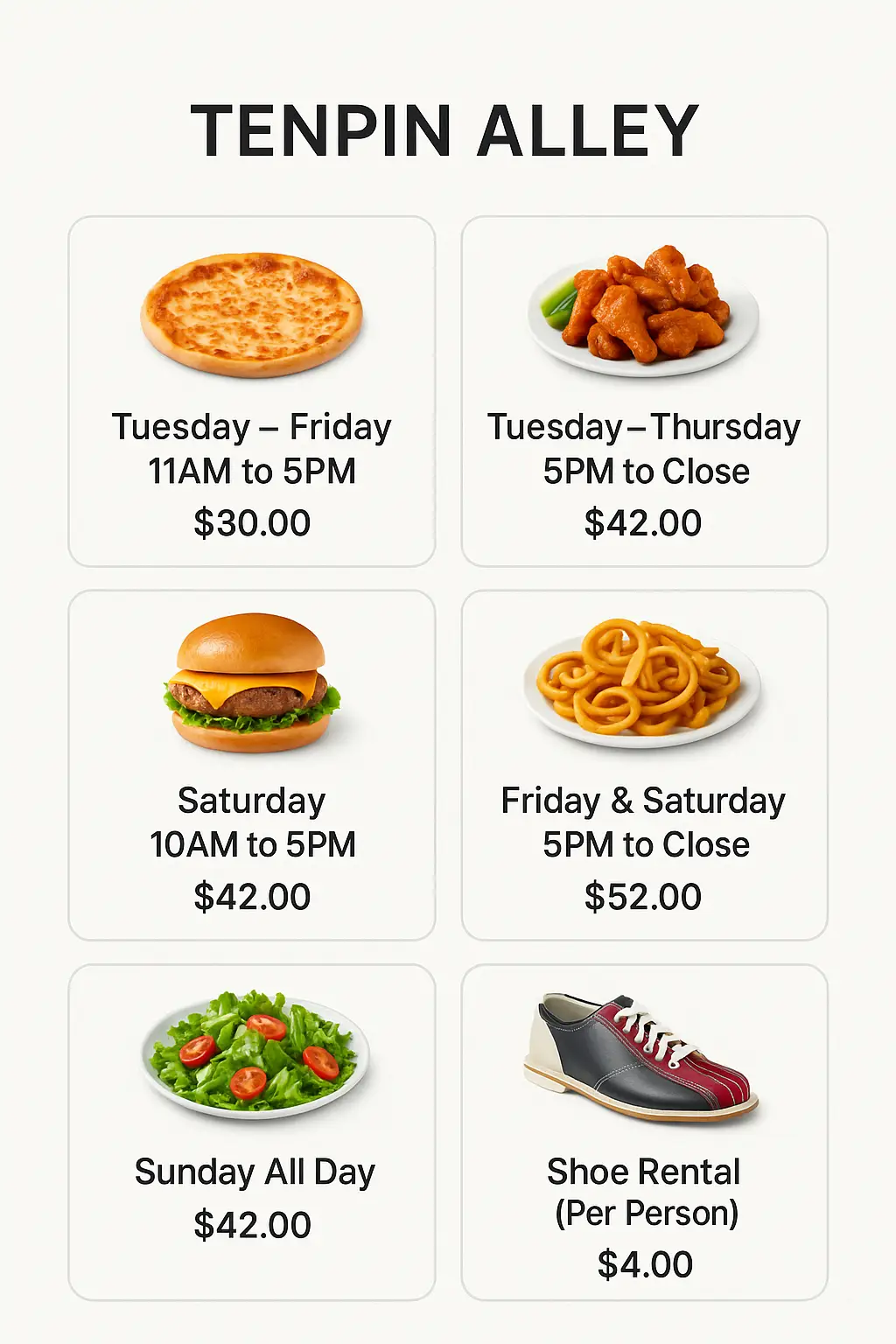 Tenpin Alley Menu Prices