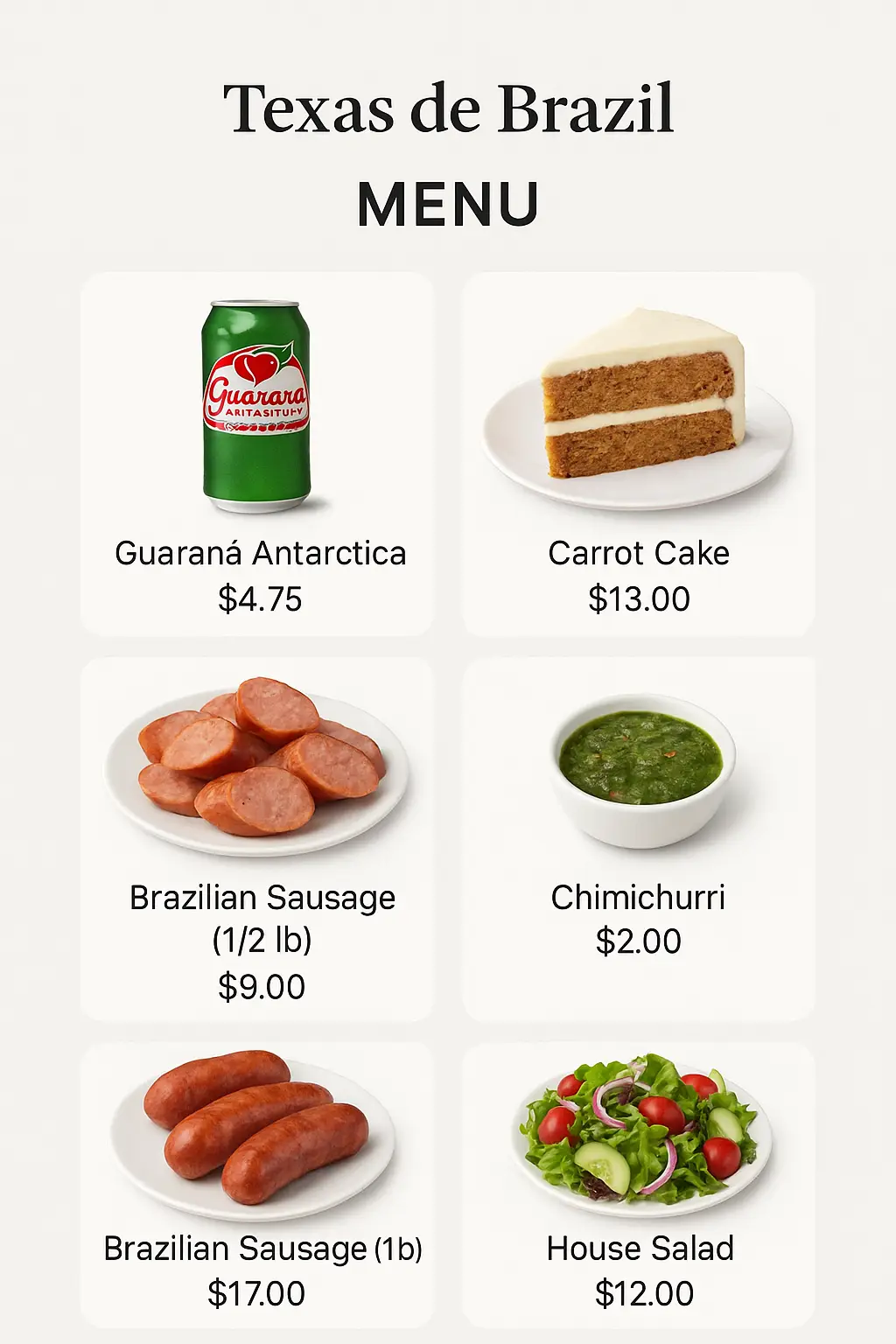 Texas de Brazil Menu Prices
