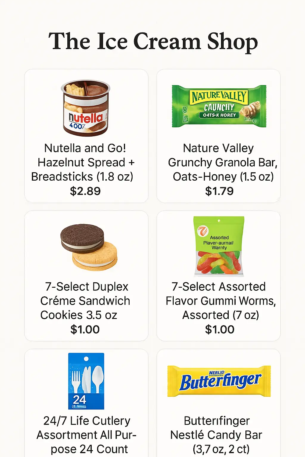 The Ice Cream Shop Menu Prices