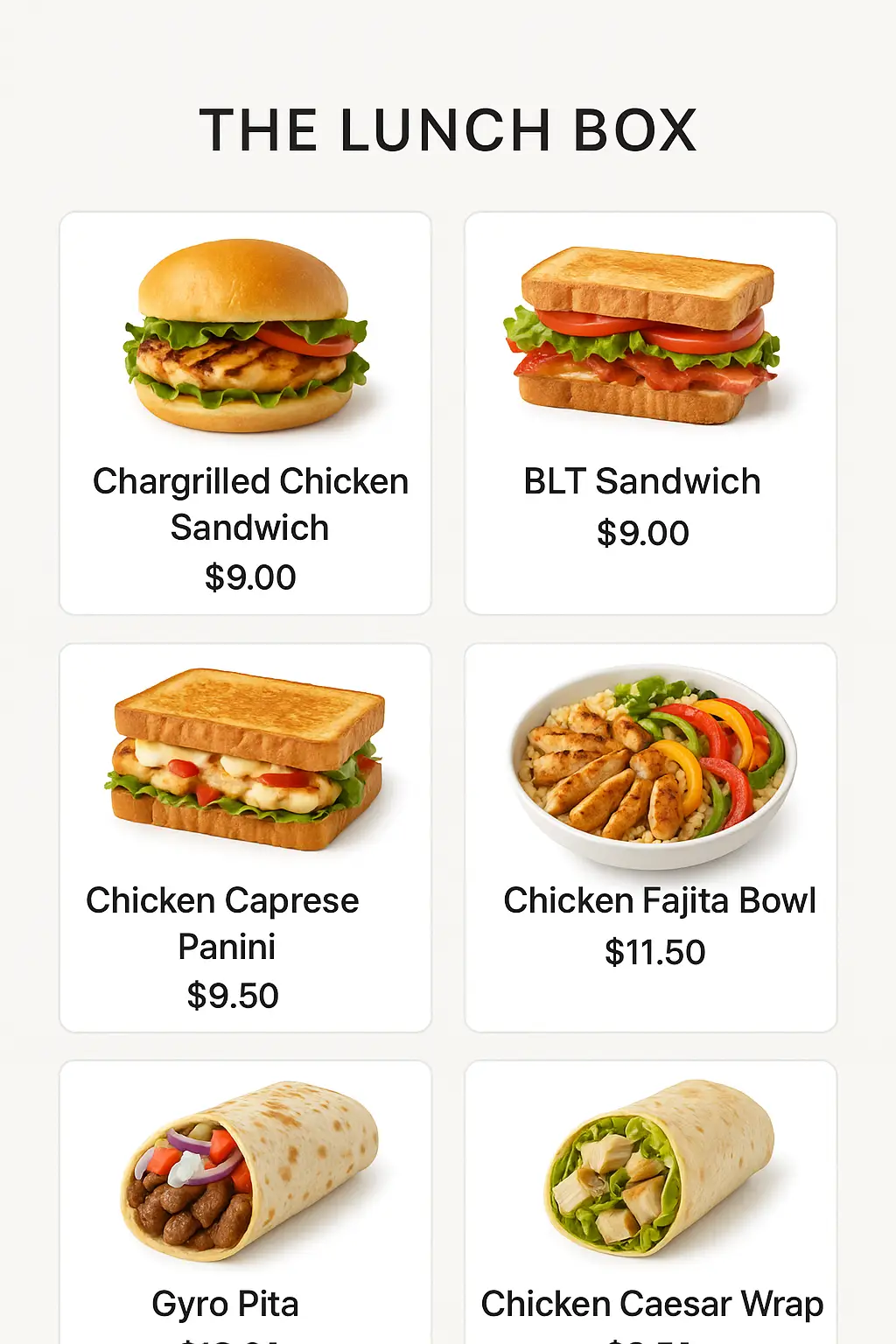 The Lunch Box Menu Prices