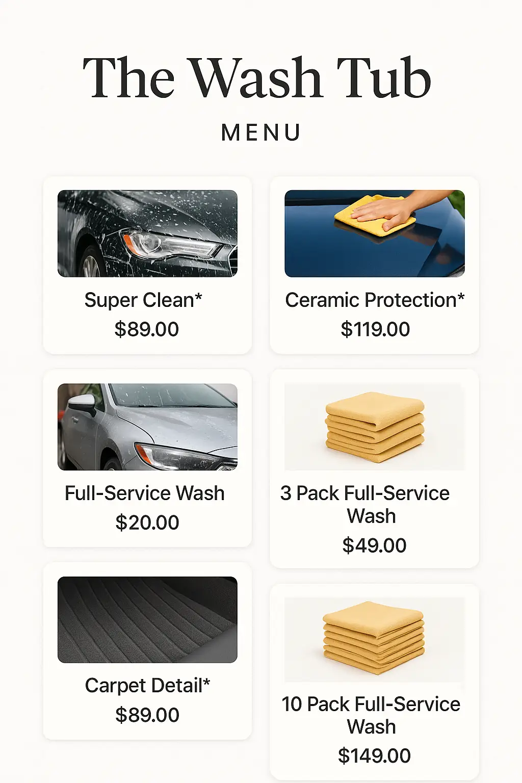 The Wash Tub Menu Prices
