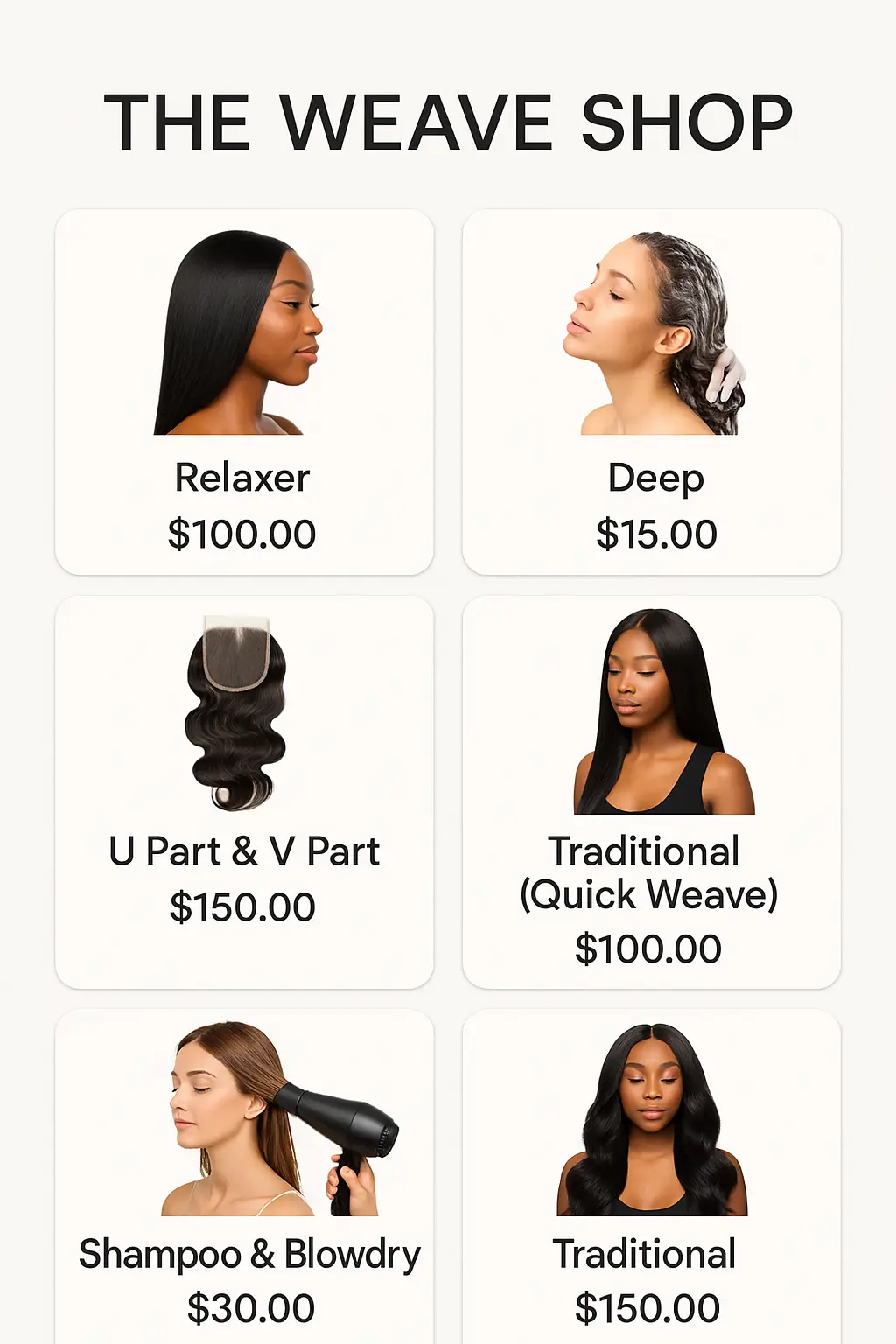 The Weave Shop Menu Prices
